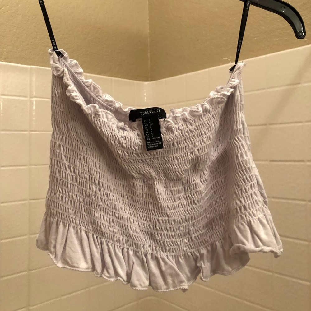 FOREVER 21 white ruched crop top